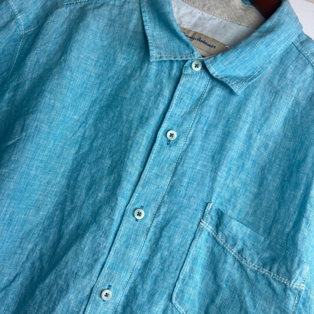 Tommy Bahama Linen Shirt Men Beach Marlin Casual Long Sleeve XL Blue Button Down